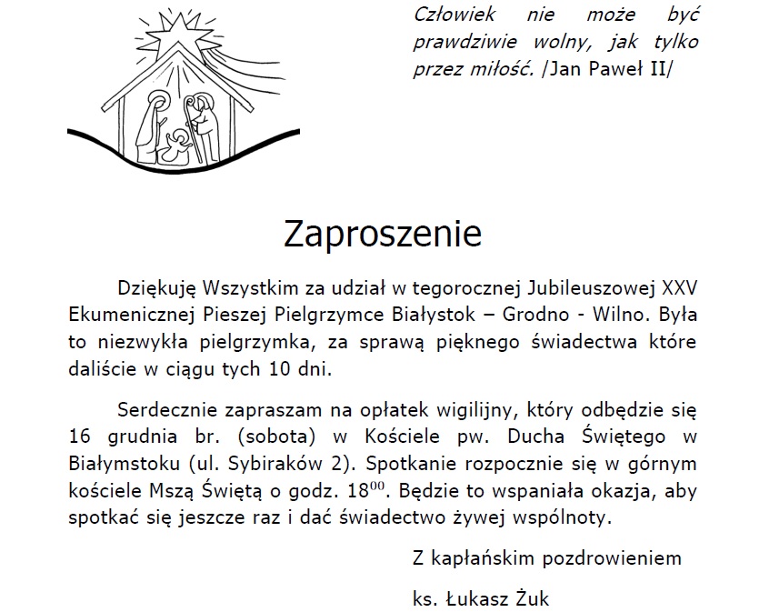 Zaproszenie na spotkanie opłatkowe